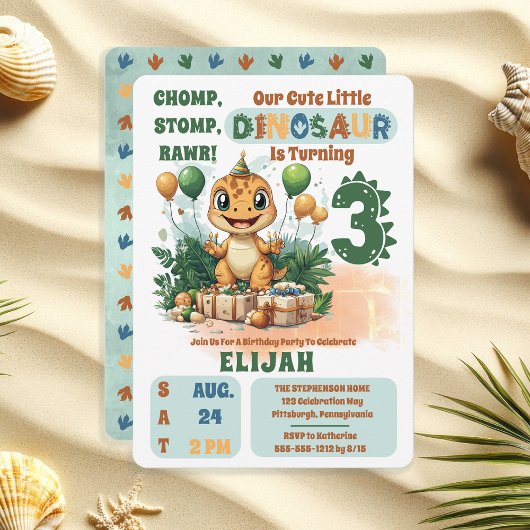 Invitation Cute Little Dinosaur Boy 3e fête d'anniversaire