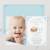 Invitation Cute Little Dumpling Bleu 1er Anniversaire Photo (Devant / Derrière)
