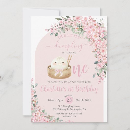 Invitation Cute Little Dumpling Cerry Blossoms 1er anniversai (Devant)