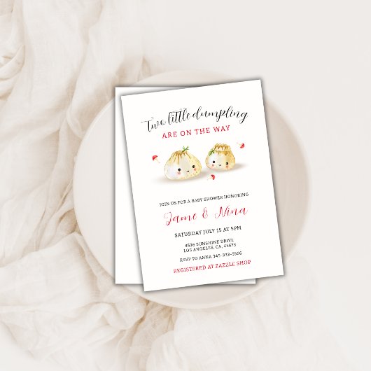 Invitation Cute Little Dumpling Champignons Baby shower Twin