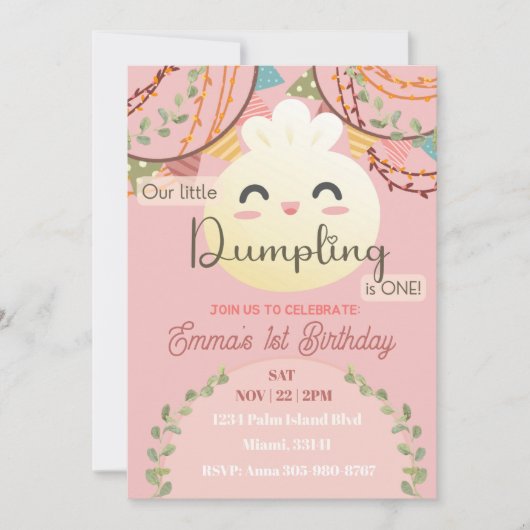 Invitation Cute Little Dumpling Premier Anniversaire Invitati (Devant)