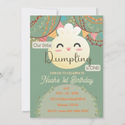 Invitation Cute Little Dumpling Premier Anniversaire Invitati (Devant)