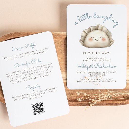 Invitation Cute Little Dumpling QR Code Baby shower garçon bl