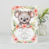 Invitation Cute Little Floral Baby shower Koala (Debout devant)