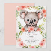 Invitation Cute Little Floral Baby shower Koala (Devant / Derrière)