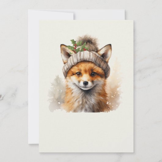 Invitation Cute Little Fox Christmas Greetings Card (Dos)