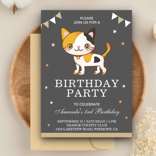 Invitation Cute Little Kitty Chat Anniversaire Fête Invitatio