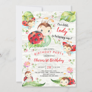 Invitation Cute Little Lady Ladybug 1er anniversaire