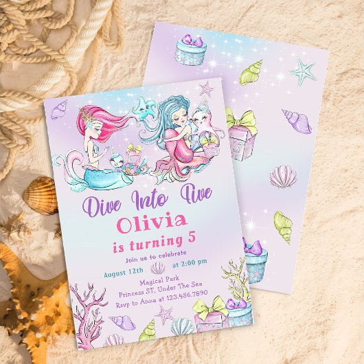 Invitation Cute Little Mermaid 5e Anniversaire Fête Invitatio