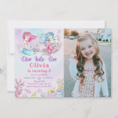 Invitation Cute Little Mermaid 5e Anniversaire Photo Invitati (Devant)