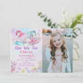 Invitation Cute Little Mermaid 5e Anniversaire Photo Invitati (Debout devant)