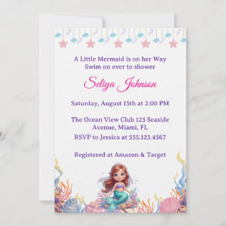 Invitation Cute Little Mermaid Under the Sea Girl Baby Shower