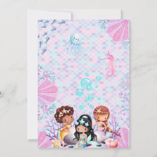 Invitation Cute Little Mermaids Under The Sea Birthday Party (Dos)