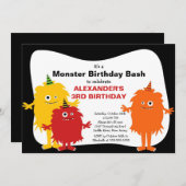 Invitation CUTE Little Monster Bash fête d'anniversaire (Devant / Derrière)