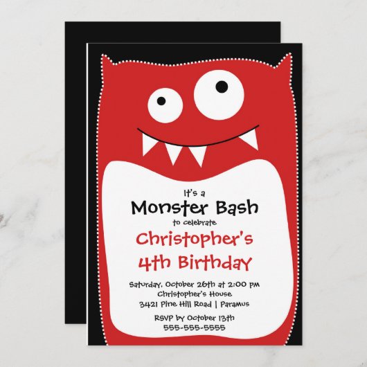 Invitation CUTE Little Monster Bash fête d'anniversaire (Devant / Derrière)