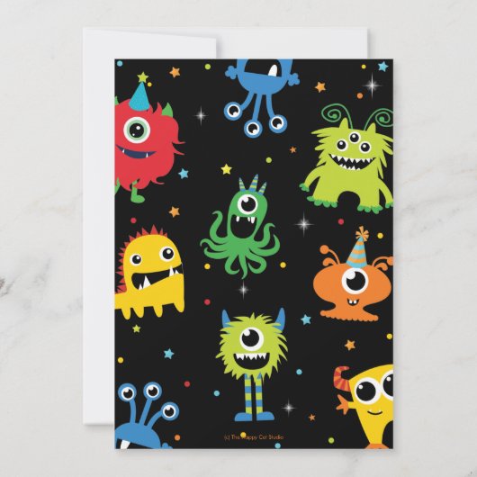 Invitation Cute Little Monster Boy 1st Birthday Vibrant (Dos)