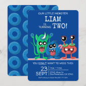 Invitation Cute Little Monster Boys Donut 2nd Birthday (Devant / Derrière)