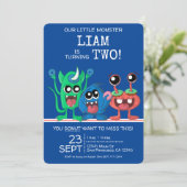 Invitation Cute Little Monster Boys Donut 2nd Birthday (Debout devant)
