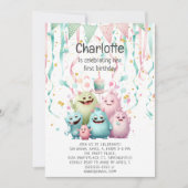 Invitation Cute Little Monsters 1er anniversaire de la fille (Devant)