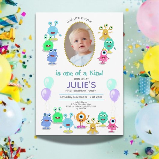 Invitation Cute Little Monsters Photo fête d'anniversaire