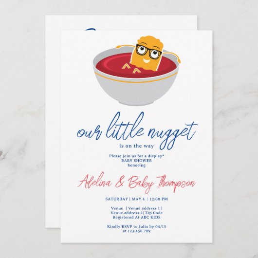 Invitation Cute Little Nugget Poulet Nugget Bébé Garçon Douch (Devant / Derrière)