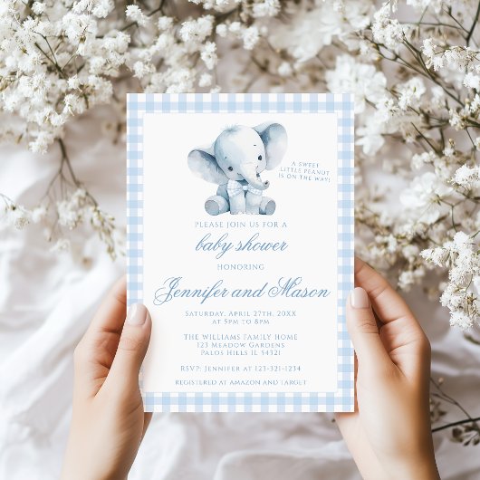 Invitation Cute Little Peanut Blue Elephant Baby Boy Douche