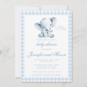 Invitation Cute Little Peanut Blue Elephant Baby Boy Douche (Devant)