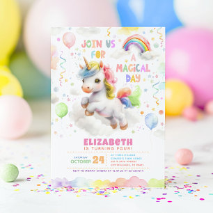 Invitation Cute Little Rainbow Unicorn Fête d'anniversaire fi