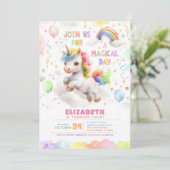 Invitation Cute Little Rainbow Unicorn Fête d'anniversaire fi (Debout devant)