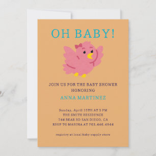 Invitation Cute Little Rose Bird Thème Fille Baby shower
