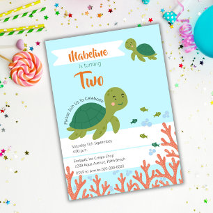 Invitation Cute Little Sea Turtle & fête d'anniversaire