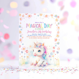 Invitation Cute Little Unicorn Floral Fun Birthday Party