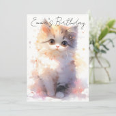 Invitation cute little watercolor cat birthday (Debout devant)