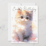 Invitation cute little watercolor cat birthday<br><div class="desc">A cute kawaii design to make your birthday invitations stand out and bring sparkles in your little one's eyes. With customizable balloons and cupcake.</div>