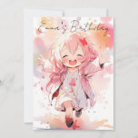 Invitation Cute little watercolor girl birthday<br><div class="desc">A cute kawaii design to make your birthday invitations stand out and bring sparkles in your little girl's eyes. With customizable balloons and cupcakes.</div>