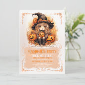 Invitation Cute Little Witch et Halloween Citrouille (Debout devant)