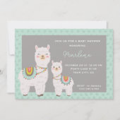 Invitation Cute llama aqua et baby shower gris (Devant)