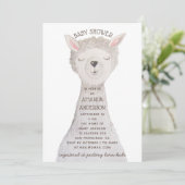 Invitation Cute Llama Baby Shower | Neutral Watercolor Alpaca (Debout devant)