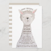 Invitation Cute Llama Baby Shower | Neutral Watercolor Alpaca (Devant / Derrière)