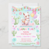Invitation Cute Llama Fun Cactus Colorful Girl Anniversaire (Devant)