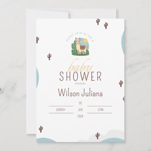Invitation Cute Llama Mexican Fiesta Thème Baby shower (Devant)