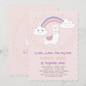 Invitation Cute Llama Rainbow Stars Blush Premier Anniversair (Devant / Derrière)