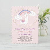 Invitation Cute Llama Rainbow Stars Blush Premier Anniversair (Debout devant)