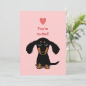Invitation Cute Long Haired Dachshund Puppy Valentine's Party (Debout devant)