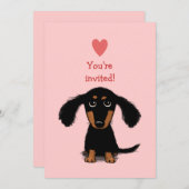 Invitation Cute Long Haired Dachshund Puppy Valentine's Party (Devant / Derrière)