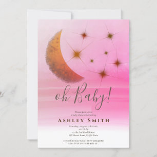 Invitation Cute lune étoiles ombre baby shower d'aquarelle