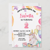 Invitation Cute Magic Rainbow Unicorn 2e fête d'anniversaire (Devant)