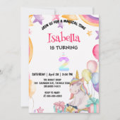 Invitation Cute Magic Rainbow Unicorn 2e fête d'anniversaire (Devant)