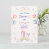 Invitation Cute Magical Fairytale Unicorn Rainbow Clouds (Debout devant)