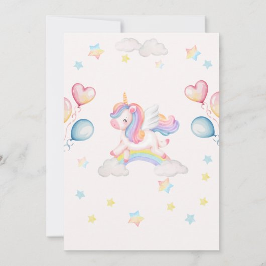 Invitation Cute Magical Fairytale Unicorn Rainbow Clouds (Dos)